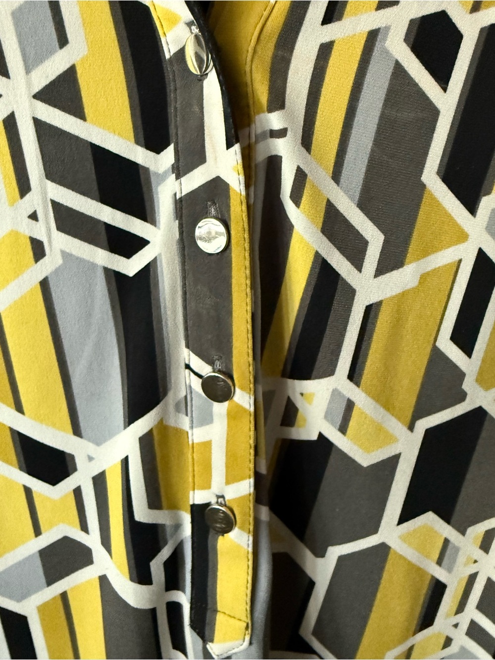 Alfani Yellow Black Gray Geometric Print Stretch Blouse - Picture 3 of 4